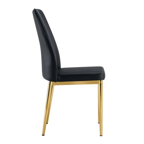 Lot De 4 Chaises De Salle à Manger, Dossier Ergonomique, Métal Et Pu, Noir+doré