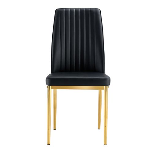 Lot De 4 Chaises De Salle à Manger, Dossier Ergonomique, Métal Et Pu, Noir+doré