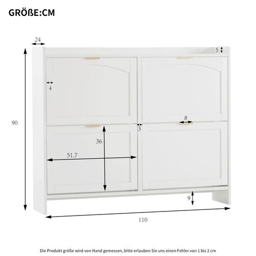 Meuble à Chaussures 110x24x90 Cm, Façades à Clapet Avec Étagères, Panneau De Particules, Blanc