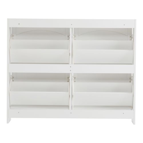 Meuble à Chaussures 110x24x90 Cm, Façades à Clapet Avec Étagères, Panneau De Particules, Blanc