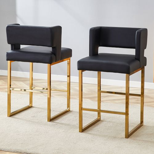 Lot De 2  Tabouret De Bar 53x48x91 Cm, Chaise Haute, Pieds En Métal Doré, Pu