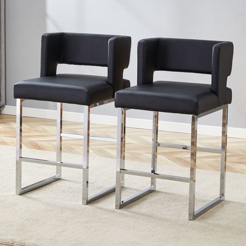 Lot De 2  Tabouret De Bar 53x48x91 Cm, Chaise Haute, Pieds En Métal Argenté, Pu