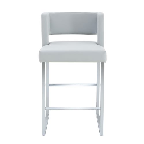 Lot De 2  Tabouret De Bar 53x48x91 Cm, Chaise Haute, Pieds En Métal Argenté, Pu Gris Clair