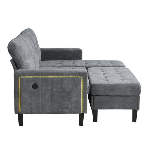 Canapé D'angle Modulable 3 Places 156x115 Cm, Pouf Mobile, Poches Latérales, Chenille, Couleur Gris