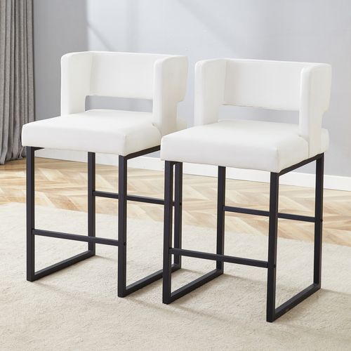 Lot De 2  Tabouret De Bar 53x48x91 Cm, Chaise Haute, Pieds En Métal Noir, Pu Blanc