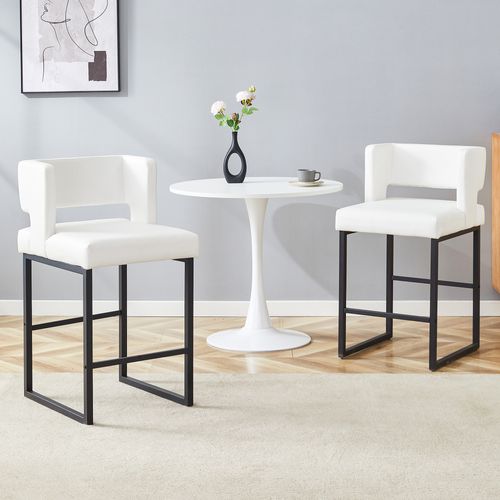 Lot De 2  Tabouret De Bar 53x48x91 Cm, Chaise Haute, Pieds En Métal Noir, Pu Blanc