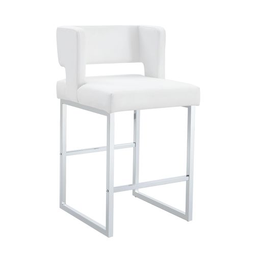 Lot De 2  Tabouret De Bar 53x48x91 Cm, Chaise Haute, Pieds En Métal Argenté, Pu Blanc