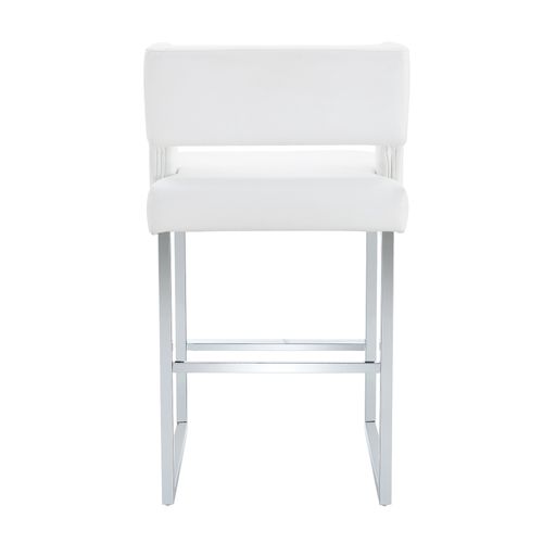 Lot De 2  Tabouret De Bar 53x48x91 Cm, Chaise Haute, Pieds En Métal Argenté, Pu Blanc