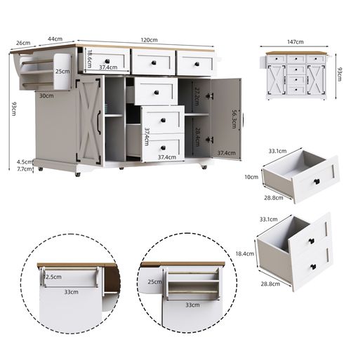 Desserte 147x44/70x93 Cm, Transformable En Table Extensible, Gain De Place, Mdf, Métal, Blanc