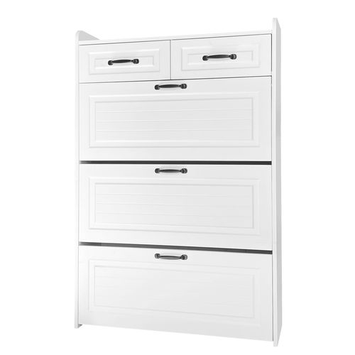 Meuble à Chaussures 80x23,5x131 Cm, 3 Clapets Pivotants, 2 Tiroirs, Panneaux De Particules, Blanc