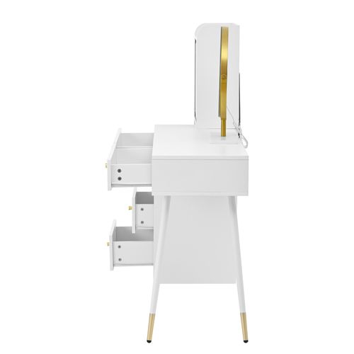 Coiffeuse 100x40x125 Cm, Miroir à LED, 4 Tiroirs, 4 Niches, Porte, Panneaux De Particules, Blanc