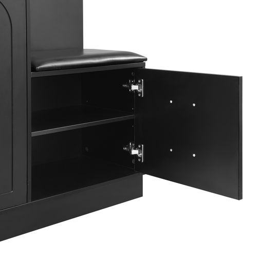 Vestiaire 110x33x185,5cm Avec Miroir Et Patères, 1 Tiroir, Compartiments à Chaussures, Mdf, Noir