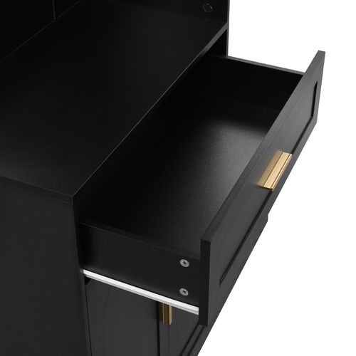 Vestiaire 110x33x185,5cm Avec Miroir Et Patères, 1 Tiroir, Compartiments à Chaussures, Mdf, Noir