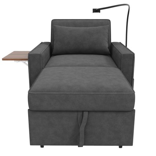 Canapé 1 Place 150x93x85 Cm, Dossier 3 Positions, Ports USB, Poches Latérales, Velours Côtelé, Gris