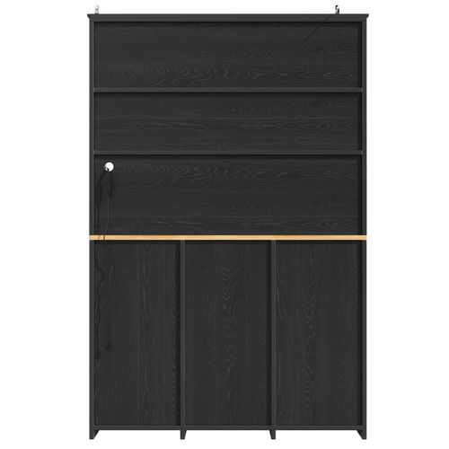 Buffet Haut De Cuisine 120x40x180 Cm, 3 Tiroirs, Rangement Ouvert, LED Pilotable, Métal, Mdf, Noir