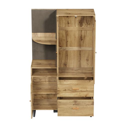 Armoire 110x38x186cm, Rangement Modulable, 3 Portes, 2 Tiroirs, Portant à Vêtements, Mdf, Bois+noir