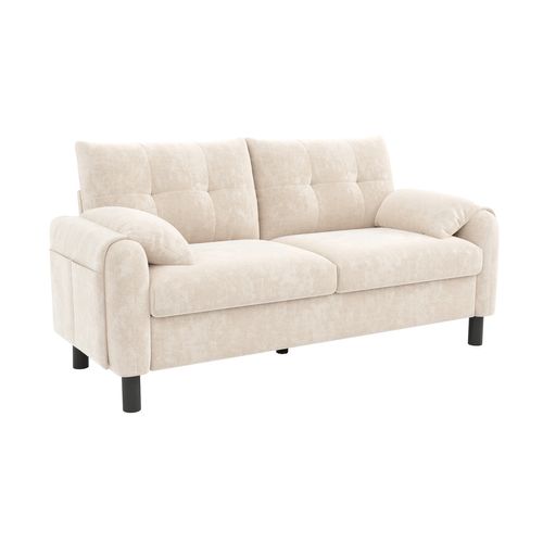 Canapé 2 Places 158x80x88.5cm, Compact Avec Poches Latérales, Tissu Chenille, Beige