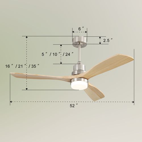 Ventilateur De Plafond 132 Cm, LED Dimmable, 6 Vitesses, Moteur Dc Silencieux, Métal Et Bois, Nickel