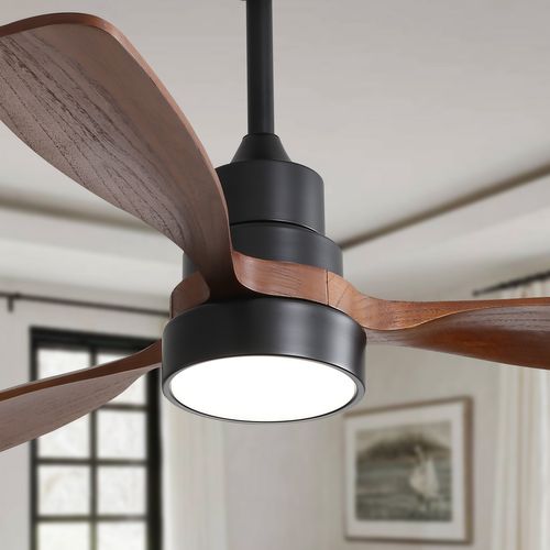Ventilateur De Plafond 122 Cm, LED Dimmable, Moteur Dc Réversible, Bois Et Métal, Noir+brun