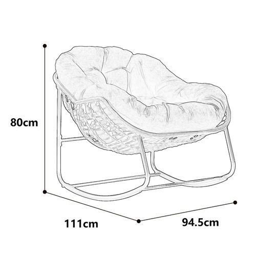 Fauteuil à Bascule En Rotin 111x94.5x80 Cm, Siège Surdimensionné, Cadre En Acier, Couleur Blanche