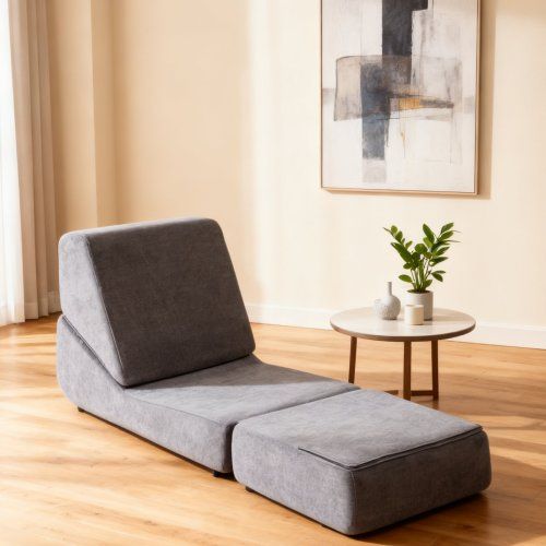 Fauteuil Modulable 3 Positions 90.7x81x71 Cm, Sans Structure, Flanelle, Mousse, Couleur Gris