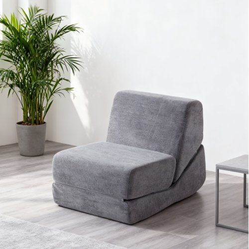 Fauteuil Modulable 3 Positions 90.7x81x71 Cm, Sans Structure, Flanelle, Mousse, Couleur Gris