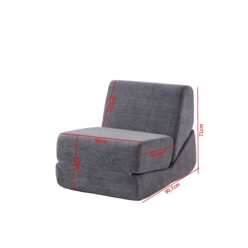 Fauteuil Modulable 3 Positions 90.7x81x71 Cm, Sans Structure, Flanelle, Mousse, Couleur Gris