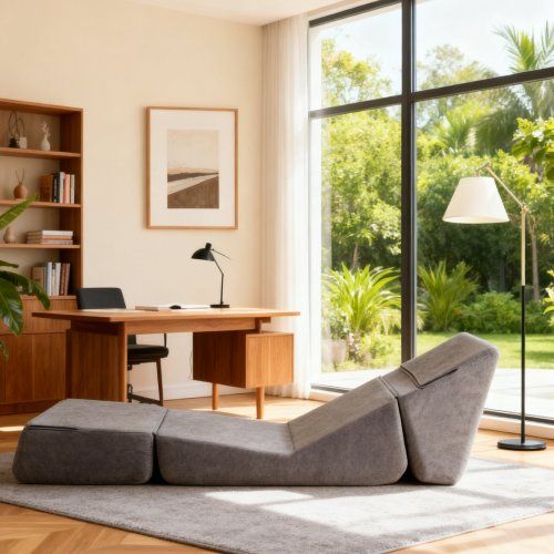 Fauteuil Modulable 3 Positions 90.7x81x71 Cm, Sans Structure, Flanelle, Mousse, Couleur Gris