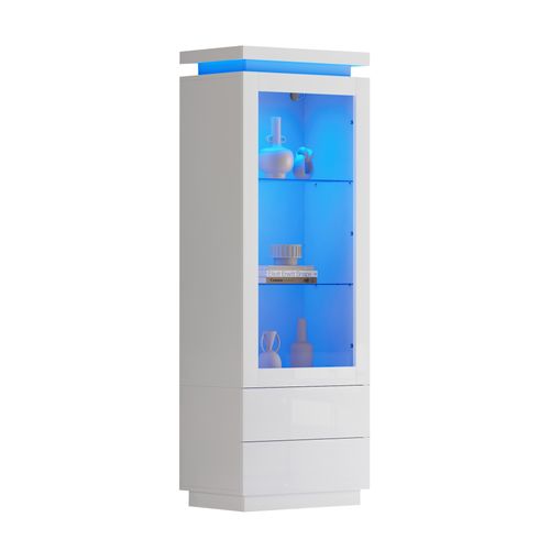 Buffet Haut 60x40x171 Cm, LED Via Appli, Porte Acrylique Transparente, Panneau De Particules Blanc