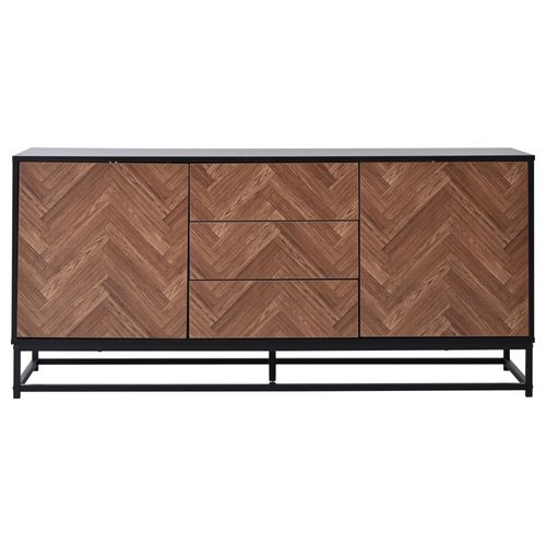 Buffet 145x40x67 Cm, 3 Tiroirs 2 Portes, Cadre Métal Et Panneaux De Particules, Noir+brun