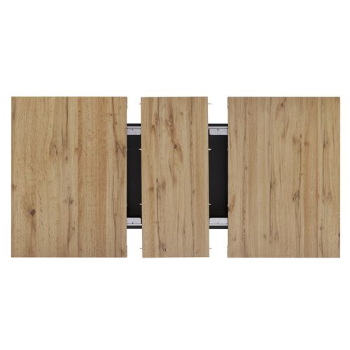 Table Extensible 110-140x80x75cm Avec Porte Abattante, 2 Tiroirs, Motif De Bois, Mdf Et Métal, Noir