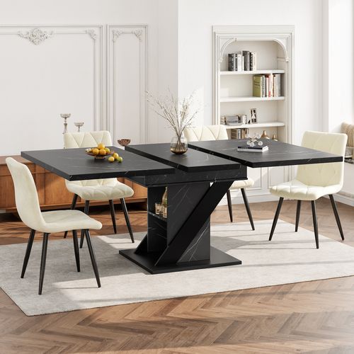 Table Extensible 110-140x80x75cm Avec Compartiments De Rangement, Style Minimaliste, Mdf, Noir