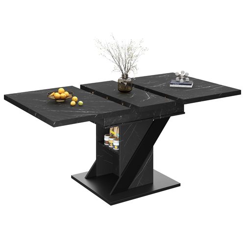Table Extensible 110-140x80x75cm Avec Compartiments De Rangement, Style Minimaliste, Mdf, Noir
