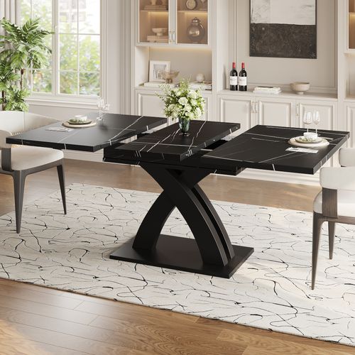 Table Extensible 120-160x80x76cm, Table à Manger Pour 6 Personnes, Pour Salon, Mdf Et Métal, Noir