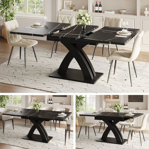 Table Extensible 120-160x80x76cm, Table à Manger Pour 6 Personnes, Pour Salon, Mdf Et Métal, Noir