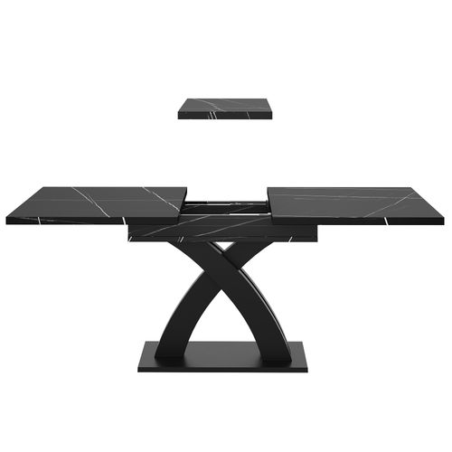 Table Extensible 120-160x80x76cm, Table à Manger Pour 6 Personnes, Pour Salon, Mdf Et Métal, Noir