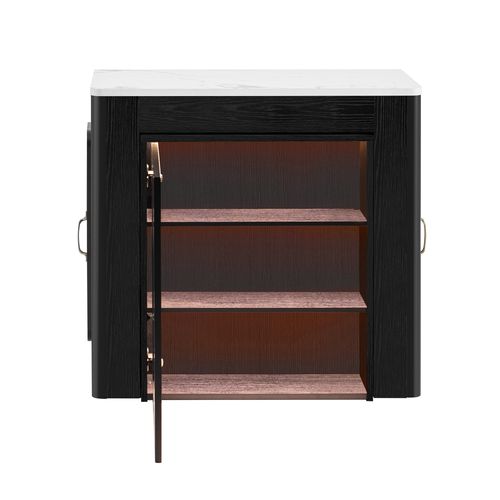 Îlot De Cuisine Extensible 80×39.6/149.6×77cm, Plateau Avec Motif De Marbre En Mdf, Noir Et Blanc