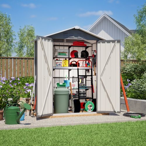 Abri De Jardin Métallique 154x83x180 Cm, Porte Verrouillable, Aérations, Métal, Gris