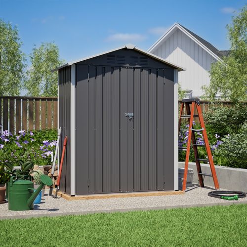 Abri De Jardin Métallique 154x83x180 Cm, Porte Verrouillable, Aérations, Métal, Gris