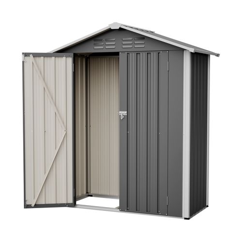 Abri De Jardin Métallique 154x83x180 Cm, Porte Verrouillable, Aérations, Métal, Gris