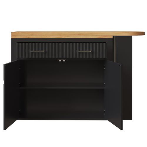 Table Extensible De Bar 137-215x39x102,3cm, Rotation 360°, 2 Tiroirs, Espace De Rangement, Mdf, Noir