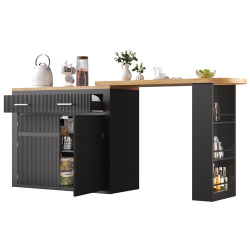 Table Extensible De Bar 137-215x39x102,3cm, Rotation 360°, 2 Tiroirs, Espace De Rangement, Mdf, Noir