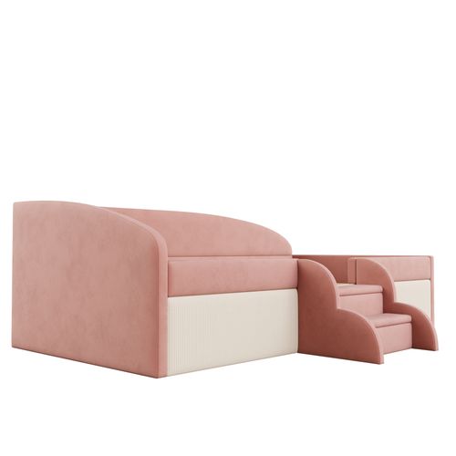 Canapé-lit 90x190 Cm Avec Marchepied Et Accoudoirs, Rose Et Blanc, Velours