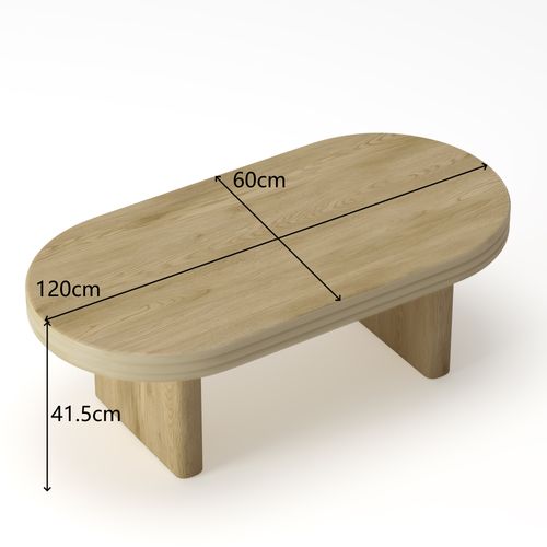 Table Basse Ovale 120x60x41.5cm, Plateau En Mdf Avec Placage Bois, Couleur Bois