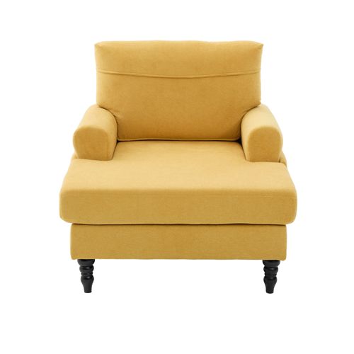 Fauteuil 125,5x97x86 Cm, Assise Large, Mousse, Tissu Chenille, Pieds Bois, Jaune+noir