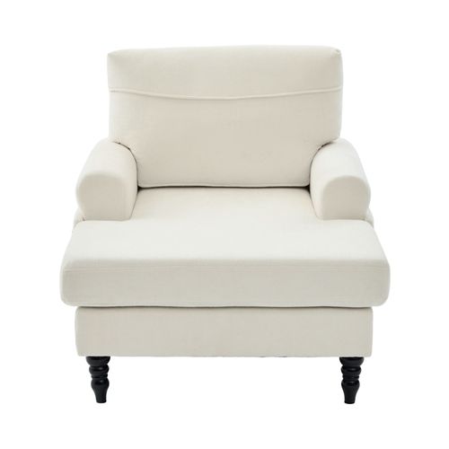 Fauteuil 125,5x97x86 Cm, Assise Extra Large, Tissu Chenille, Mousse, Pieds En Bois, Beige