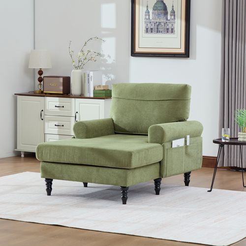 Fauteuil 125,5x97x86 Cm, Assise Extra Large, Mousse, Tissu Chenille, Pieds En Bois, Vert Olive
