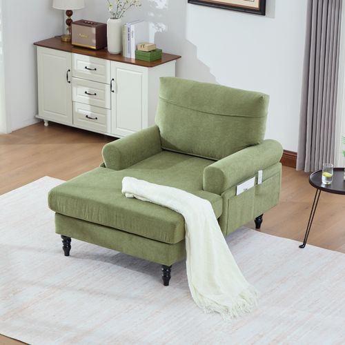 Fauteuil 125,5x97x86 Cm, Assise Extra Large, Mousse, Tissu Chenille, Pieds En Bois, Vert Olive
