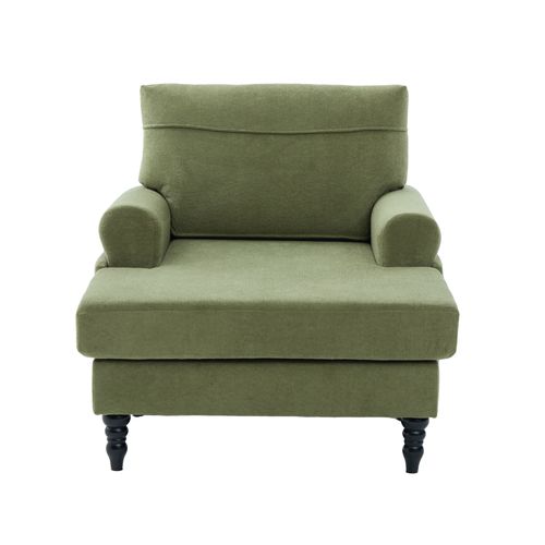 Fauteuil 125,5x97x86 Cm, Assise Extra Large, Mousse, Tissu Chenille, Pieds En Bois, Vert Olive