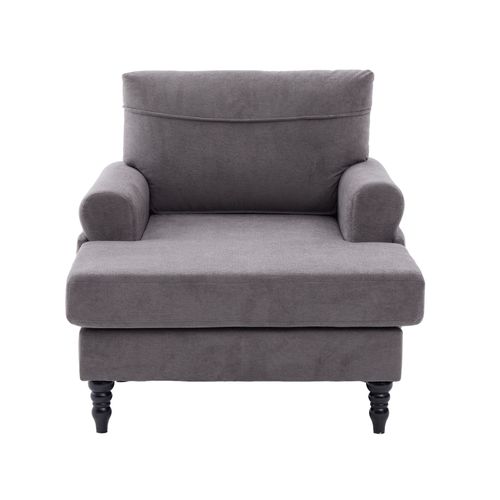 Fauteuil 125,5x97x86 Cm, Assise Extra Large, Tissu Chenille, Pieds En Bois, Gris Foncé+noir